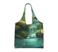 NBCCDVSH Fantasy River Mushroom in Jungle Trees Canvas Tote Bag for Women Grocery Bag Reusable Aesthetic Shopping Bags Beach Handbag