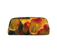 NBCCDVSH Leather Pencil Case with Zipper Stylish Pen Holder Aesthetic Pen Case for Women Men Leather Pencil Bag Freesia beautiful plant flower Pen Pouch for Work Office Travel Pencil Pouch Makeup Bag