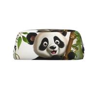 NBCCDVSH Leather Pencil Case with Zipper Stylish Pen Holder Aesthetic Pen Case for Women Men Leather Pencil Bag Cute Panda Climb Bamboo Pen Pouch for Work Office Travel Pencil Pouch Makeup Bag
