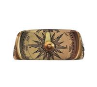 NBCCDVSH Leather Pencil Case with Zipper Stylish Pen Holder Aesthetic Pen Case for Women Men Leather Pencil Bag Law of the Compass Navigation Pen Pouch for Work Office Travel Pencil Pouch Makeup Bag
