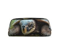 NBCCDVSH Leather Pencil Case with Zipper Stylish Pen Holder Aesthetic Pen Case for Women Men Leather Pencil Bag Big tortoise Pen Pouch for Work Office Travel Pencil Pouch Makeup Bag, Silver, One Size