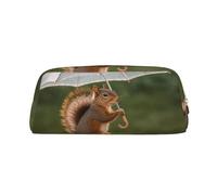 NBCCDVSH Leather Pencil Case with Zipper Stylish Pen Holder Aesthetic Pen Case for Women Men Leather Pencil Bag Squirrel Hold A Umbrellas Pen Pouch for Work Office Travel Pencil Pouch Makeup Bag