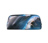 NBCCDVSH Leather Pencil Case with Zipper Stylish Pen Holder Aesthetic Pen Case for Women Men Leather Pencil Bag Two dolphins in the water Pen Pouch for Work Office Travel Pencil Pouch Makeup Bag, Gold