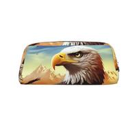 NBCCDVSH Leather Pencil Case with Zipper Stylish Pen Holder Aesthetic Pen Case for Women Men Leather Pencil Bag eagle Pen Pouch for Work Office Travel Pencil Pouch Makeup Bag, Silver, One Size, Funny