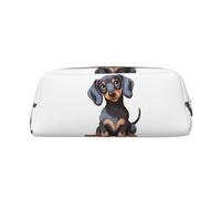 NBCCDVSH Leather Pencil Case with Zipper Stylish Pen Holder Aesthetic Pen Case for Women Men Leather Pencil Bag Cute Dachshund Pen Pouch for Work Office Travel Pencil Pouch Makeup Bag