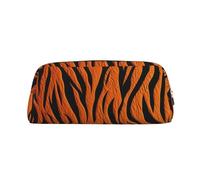 NBCCDVSH Leather Pencil Case with Zipper Stylish Pen Holder Aesthetic Pen Case for Women Men Leather Pencil Bag Tiger Stripes Orange Pen Pouch for Work Office Travel Pencil Pouch Makeup Bag