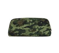 NBCCDVSH Leather Pencil Case with Zipper Stylish Pen Holder Aesthetic Pen Case for Women Men Leather Pencil Bag Green Military Camo Pen Pouch for Work Office Travel Pencil Pouch Makeup Bag