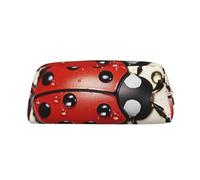 NBCCDVSH Leather Pencil Case with Zipper Stylish Pen Holder Aesthetic Pen Case for Women Men Leather Pencil Bag Beautiful Ladybug Pen Pouch for Work Office Travel Pencil Pouch Makeup Bag
