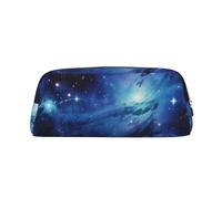 NBCCDVSH Leather Pencil Case with Zipper Stylish Pen Holder Aesthetic Pen Case for Women Men Leather Pencil Bag Blue Universe Space Galaxy Pen Pouch for Work Office Travel Pencil Pouch Makeup Bag