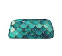NBCCDVSH Leather Pencil Case with Zipper Stylish Pen Holder Aesthetic Pen Case for Women Men Leather Pencil Bag Mermaid fish scale print Pen Pouch for Work Office Travel Pencil Pouch Makeup Bag, Gold