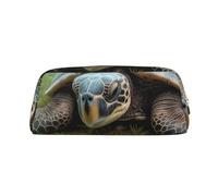 NBCCDVSH Leather Pencil Case with Zipper Stylish Pen Holder Aesthetic Pen Case for Women Men Leather Pencil Bag Big tortoise Pen Pouch for Work Office Travel Pencil Pouch Makeup Bag, Gold, One Size
