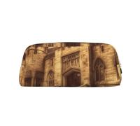 NBCCDVSH Leather Pencil Case with Zipper Stylish Pen Holder Aesthetic Pen Case for Women Men Leather Pencil Bag Vintage Medieval Castle Pen Pouch for Work Office Travel Pencil Pouch Makeup Bag
