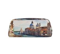 NBCCDVSH Leather Pencil Case with Zipper Stylish Pen Holder Aesthetic Pen Case for Women Men Leather Pencil Bag Grand canal in Italy Pen Pouch for Work Office Travel Pencil Pouch Makeup Bag, Gold, One