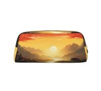 NBCCDVSH Leather Pencil Case with Zipper Stylish Pen Holder Aesthetic Pen Case for Women Men Leather Pencil Bag Rising Sun Pen Pouch for Work Office Travel Pencil Pouch Makeup Bag