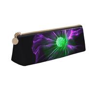 NBCCDVSH Leather Pencil Case with Zipper Stylish Pen Holder Aesthetic Pen Case for Women Men Leather Pencil Bag Violet Green Glow Pen Pouch for Work Office Travel Pencil Pouch Stationery Bag