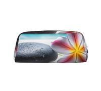 NBCCDVSH Leather Pencil Case with Zipper Stylish Pen Holder Aesthetic Pen Case for Women Men Leather Pencil Bag Tropical Flower and Zen Stone Pen Pouch for Work Office Travel Pencil Pouch Makeup Bag
