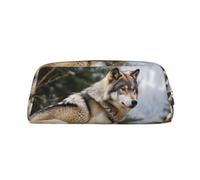 NBCCDVSH Leather Pencil Case with Zipper Stylish Pen Holder Aesthetic Pen Case for Women Men Leather Pencil Bag Snow Mountain Wild Wolf Pen Pouch for Work Office Travel Pencil Pouch Makeup Bag