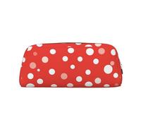 NBCCDVSH Leather Pencil Case with Zipper Stylish Pen Holder Aesthetic Pen Case for Women Men Leather Pencil Bag Red And White Polka Dots Pen Pouch for Work Office Travel Pencil Pouch Makeup Bag