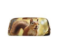 NBCCDVSH Leather Pencil Case with Zipper Stylish Pen Holder Aesthetic Pen Case for Women Men Leather Pencil Bag Funny Squirrel Pen Pouch for Work Office Travel Pencil Pouch Makeup Bag, Gold, One Size