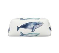 NBCCDVSH Leather Pencil Case with Zipper Stylish Pen Holder Aesthetic Pen Case for Women Men Leather Pencil Bag Blue Humpback Whale Pen Pouch for Work Office Travel Pencil Pouch Makeup Bag