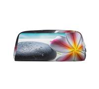 NBCCDVSH Leather Pencil Case with Zipper Stylish Pen Holder Aesthetic Pen Case for Women Men Leather Pencil Bag Tropical Flower and Zen Stone Pen Pouch for Work Office Travel Pencil Pouch Makeup Bag