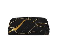 NBCCDVSH Leather Pencil Case with Zipper Stylish Pen Holder Aesthetic Pen Case for Women Men Leather Pencil Bag Black and gold marble texture Pen Pouch for Work Office Travel Pencil Pouch Makeup Bag