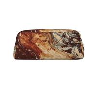 NBCCDVSH Leather Pencil Case with Zipper Stylish Pen Holder Aesthetic Pen Case for Women Men Leather Pencil Bag Marble Mixed Brown Pen Pouch for Work Office Travel Pencil Pouch Makeup Bag