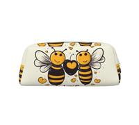 NBCCDVSH Leather Pencil Case with Zipper Stylish Pen Holder Aesthetic Pen Case for Women Men Leather Pencil Bag Bee Love Honey Pen Pouch for Work Office Travel Pencil Pouch Makeup Bag