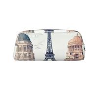 NBCCDVSH Leather Pencil Case with Zipper Stylish Pen Holder Aesthetic Pen Case for Women Men Leather Pencil Bag Paris Landmarks Pattern Pen Pouch for Work Office Travel Pencil Pouch Makeup Bag