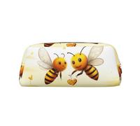 NBCCDVSH Leather Pencil Case with Zipper Stylish Pen Holder Aesthetic Pen Case for Women Men Leather Pencil Bag Bee Love Honey Pen Pouch for Work Office Travel Pencil Pouch Makeup Bag, Gold, One Size