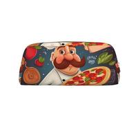 NBCCDVSH Leather Pencil Case with Zipper Stylish Pen Holder Aesthetic Pen Case for Women Men Leather Pencil Bag Chef Pizza Pen Pouch for Work Office Travel Pencil Pouch Makeup Bag