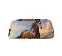 NBCCDVSH Leather Pencil Case with Zipper Stylish Pen Holder Aesthetic Pen Case for Women Men Leather Pencil Bag Prairie horse Pen Pouch for Work Office Travel Pencil Pouch Makeup Bag