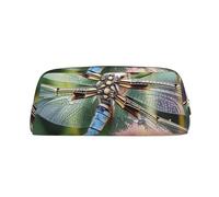 NBCCDVSH Leather Pencil Case with Zipper Stylish Pen Holder Aesthetic Pen Case for Women Men Leather Pencil Bag Dragonfly Insects Flowers Pen Pouch for Work Office Travel Pencil Pouch Makeup Bag