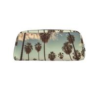 NBCCDVSH Leather Pencil Case with Zipper Stylish Pen Holder Aesthetic Pen Case for Women Men Leather Pencil Bag Los Angeles Palm Trees Pen Pouch for Work Office Travel Pencil Pouch Makeup Bag, Silver
