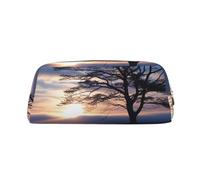 NBCCDVSH Leather Pencil Case with Zipper Stylish Pen Holder Aesthetic Pen Case for Women Men Leather Pencil Bag Tree branch silhouette at dusk Pen Pouch for Work Office Travel Pencil Pouch Makeup Bag