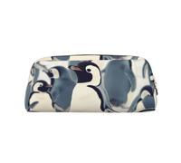 NBCCDVSH Leather Pencil Case with Zipper Stylish Pen Holder Aesthetic Pen Case for Women Men Leather Pencil Bag Cute Penguin Animal Pattern Pen Pouch for Work Office Travel Pencil Pouch Makeup Bag