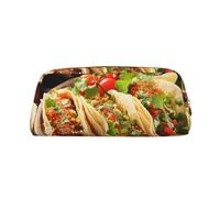 NBCCDVSH Leather Pencil Case with Zipper Stylish Pen Holder Aesthetic Pen Case for Women Men Leather Pencil Bag Mexican Food Pen Pouch for Work Office Travel Pencil Pouch Makeup Bag