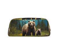 NBCCDVSH Leather Pencil Case with Zipper Stylish Pen Holder Aesthetic Pen Case for Women Men Leather Pencil Bag River Bear Mom Pen Pouch for Work Office Travel Pencil Pouch Makeup Bag