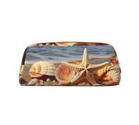 NBCCDVSH Leather Pencil Case with Zipper Stylish Pen Holder Aesthetic Pen Case for Women Men Leather Pencil Bag Seashells on the sandy beach Pen Pouch for Work Office Travel Pencil Pouch Makeup Bag