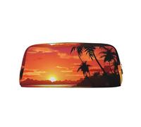 NBCCDVSH Leather Pencil Case with Zipper Stylish Pen Holder Aesthetic Pen Case for Women Men Leather Pencil Bag Tropical Sunset Seaside Pen Pouch for Work Office Travel Pencil Pouch Makeup Bag
