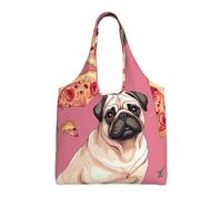NBCCDVSH Pug Pizza Pink Canvas Tote Bag for Women Grocery Bag Reusable Aesthetic Shopping Bags Beach Handbag
