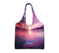 NBCCDVSH Purple sunset on water Canvas Tote Bag for Women Grocery Bag Reusable Aesthetic Shopping Bags Beach Handbag