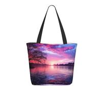 NBCCDVSH Purple sunset on water Tote Bag for Women Grocery Bag Reusable Aesthetic Shopping Bags Beach Handbag