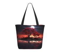 NBCCDVSH Red Tree Lake Moon Tote Bag for Women Grocery Bag Reusable Aesthetic Shopping Bags Beach Handbag
