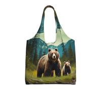 NBCCDVSH River Bear Mom Canvas Tote Bag for Women Grocery Bag Reusable Aesthetic Shopping Bags Beach Handbag