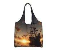 NBCCDVSH Ship in The Lake Sunset Canvas Tote Bag for Women Grocery Bag Reusable Aesthetic Shopping Bags Beach Handbag