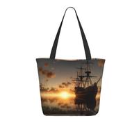 NBCCDVSH Ship in The Lake Sunset Tote Bag for Women Grocery Bag Reusable Aesthetic Shopping Bags Beach Handbag