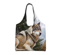 NBCCDVSH Snow Mountain Wild Wolf Canvas Tote Bag for Women Grocery Bag Reusable Aesthetic Shopping Bags Beach Handbag