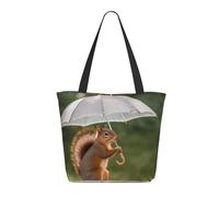 NBCCDVSH Squirrel Hold A Umbrellas Tote Bag for Women Grocery Bag Reusable Aesthetic Shopping Bags Beach Handbag