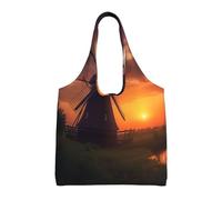 NBCCDVSH Sunset Windmill Canvas Tote Bag for Women Grocery Bag Reusable Aesthetic Shopping Bags Beach Handbag